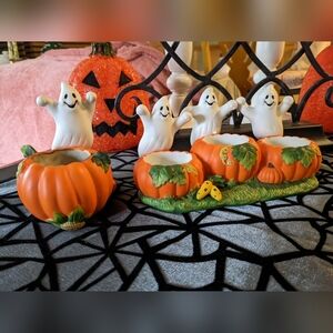 VTG Party Lite Set Halloween Ghost Trio and Ghost Votive Candle Holders, Retired